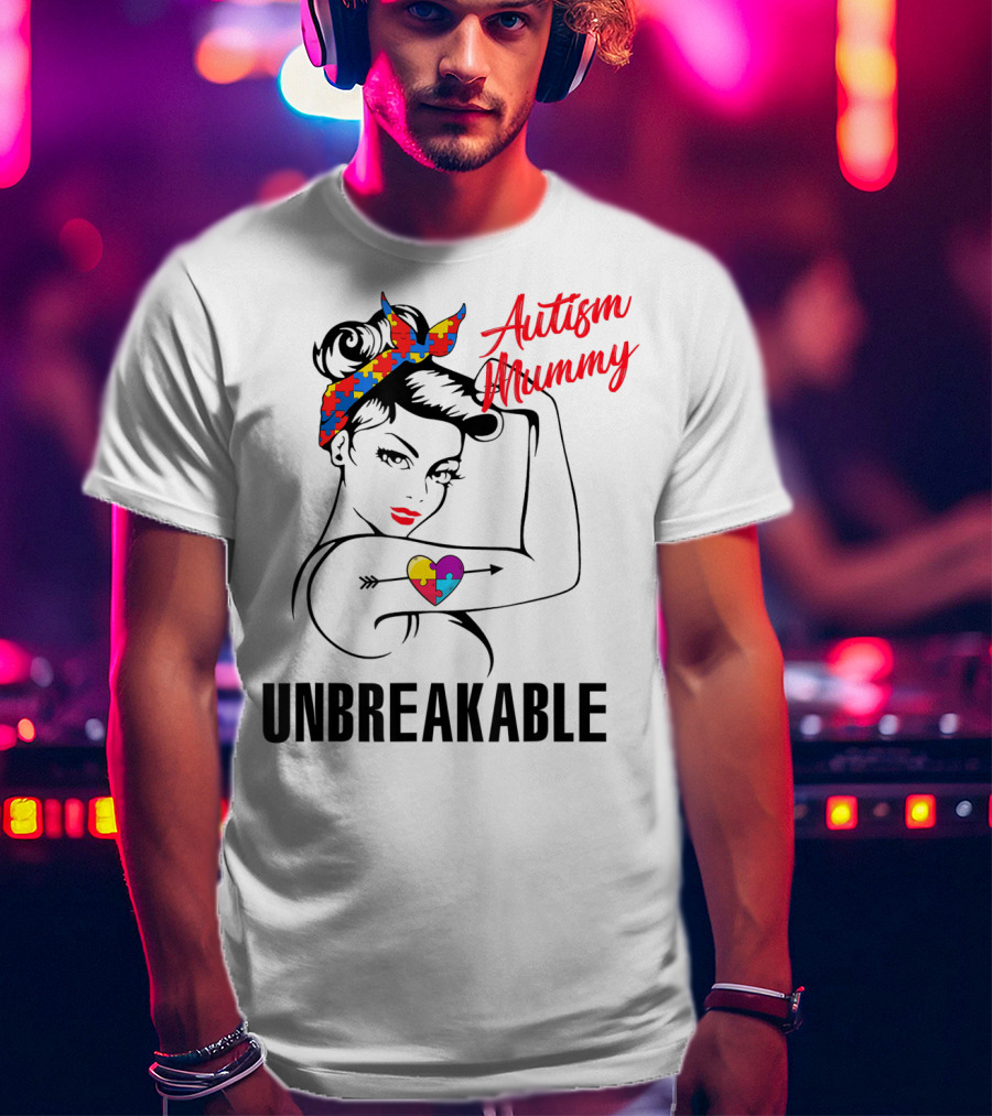 Autism Mummy Unbreakable Heart Puzzle Ribbon Awareness T-Shirt