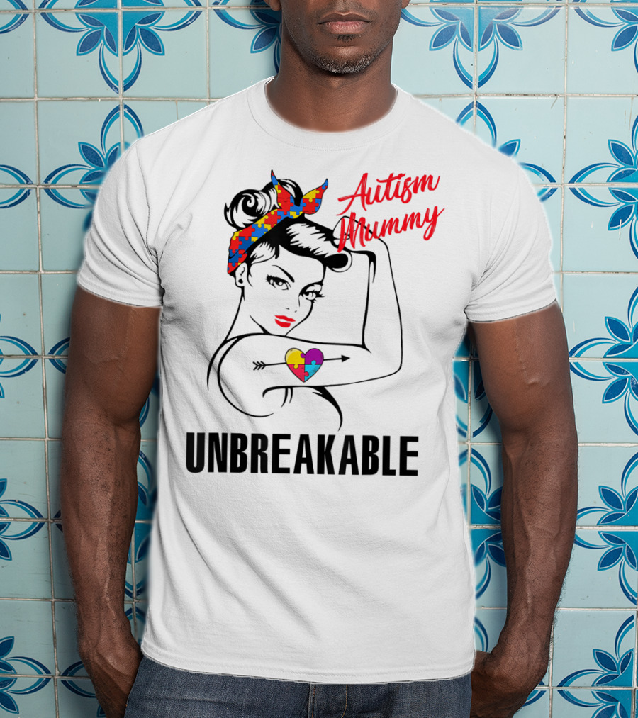 Autism Mummy Unbreakable Heart Puzzle Ribbon Awareness T-Shirt
