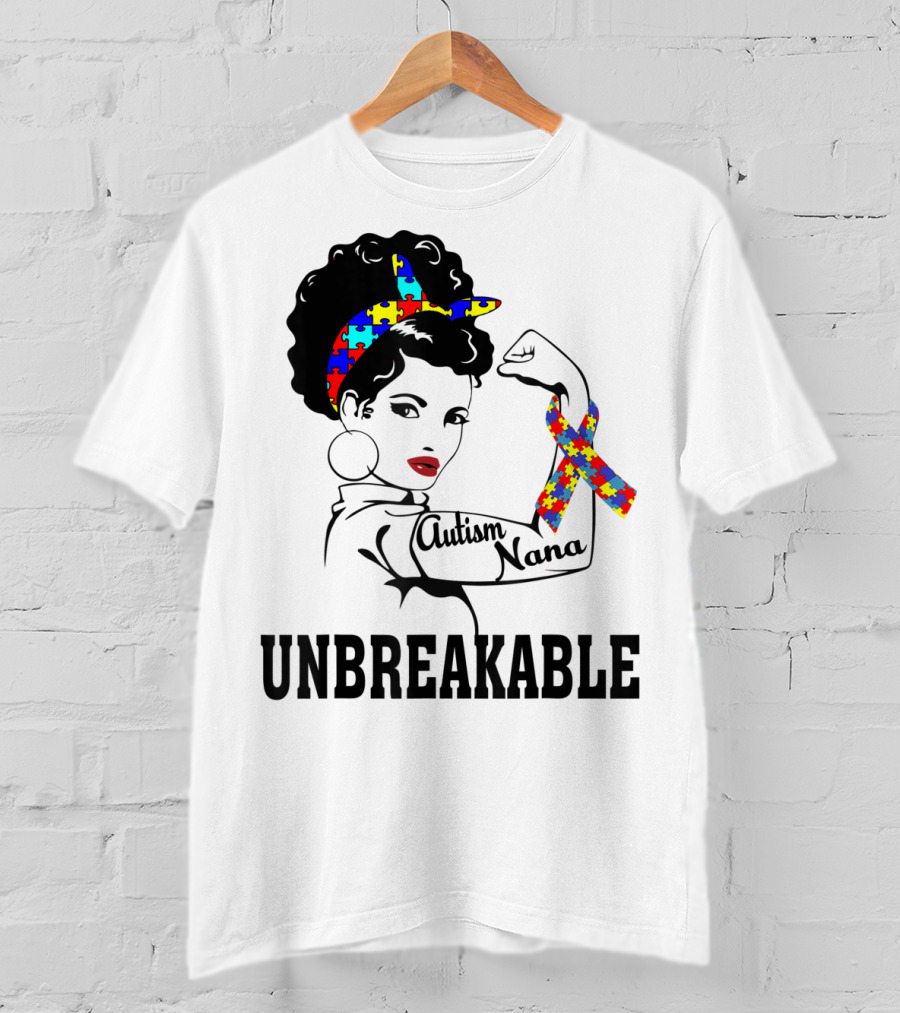 Autism Nana Unbreakable Puzzle Ribbon Strong Woman T-Shirt