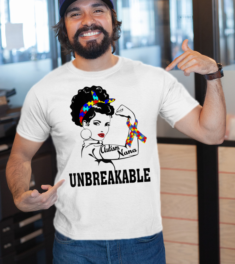 Autism Nana Unbreakable Puzzle Ribbon Strong Woman T-Shirt