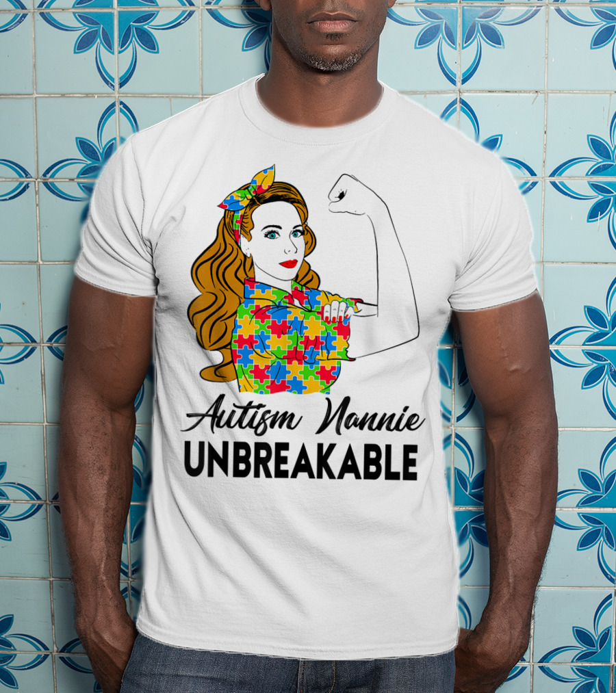 Unbreakable Autism Nannie Puzzle Pattern Awareness T-Shirt