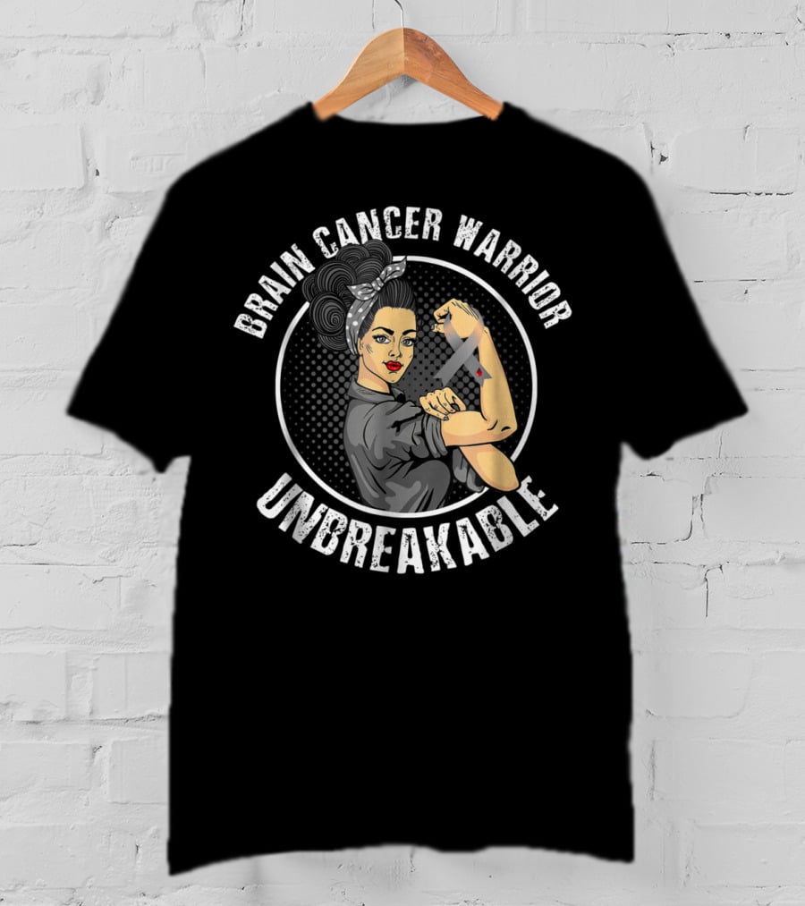 Brain Cancer Warrior Unbreakable Rosie The Riveter T-Shirt
