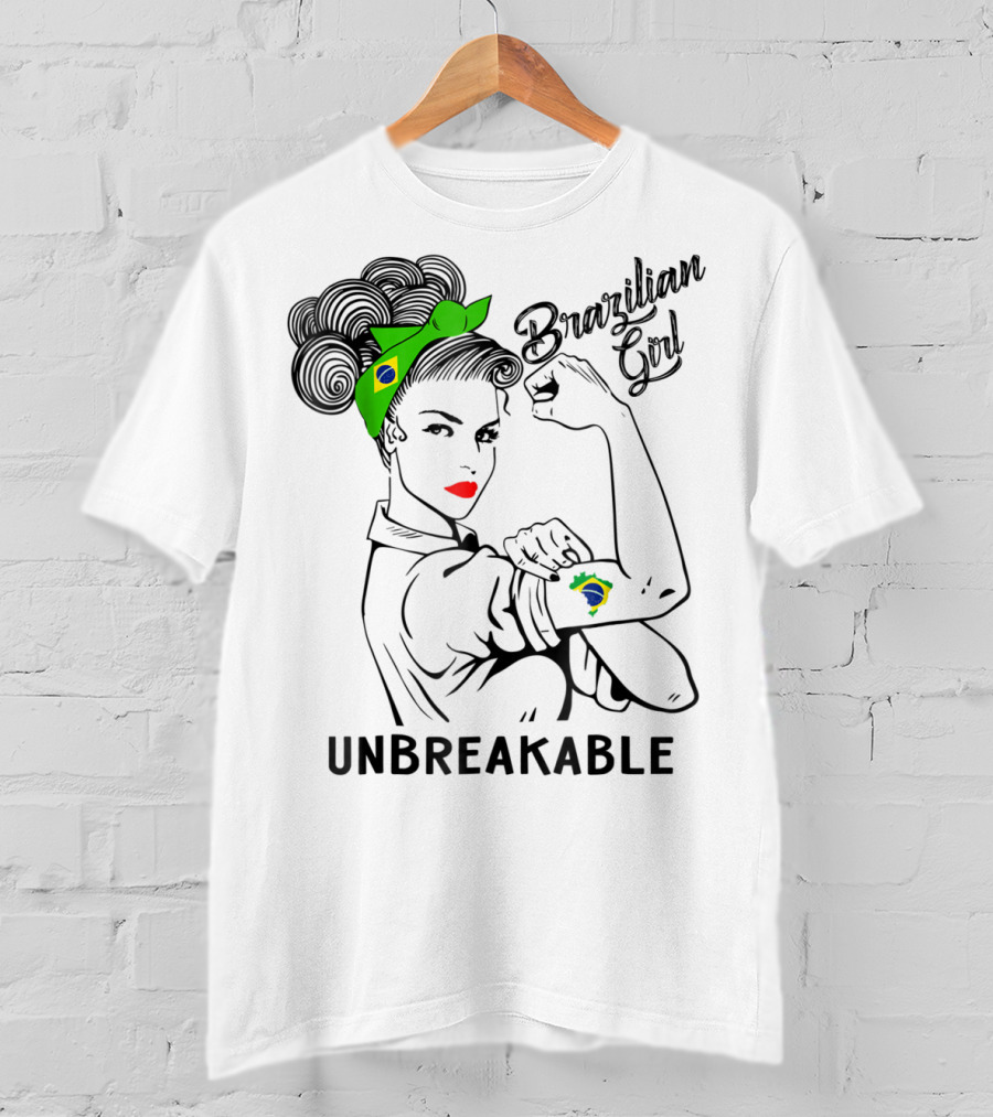 Brazilian Girl Unbreakable With Brazil Flag Bandana And Tattoo T-Shirt