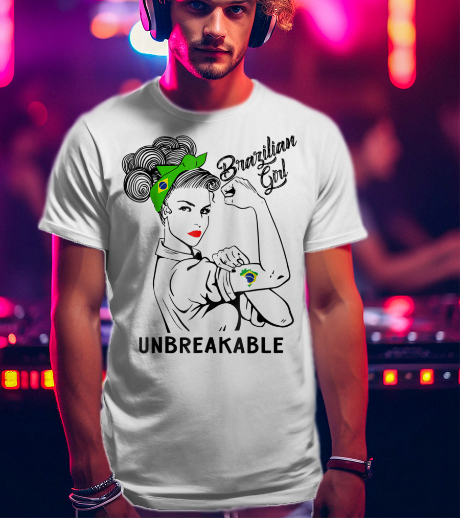 Brazilian Girl Unbreakable With Brazil Flag Bandana And Tattoo T-Shirt