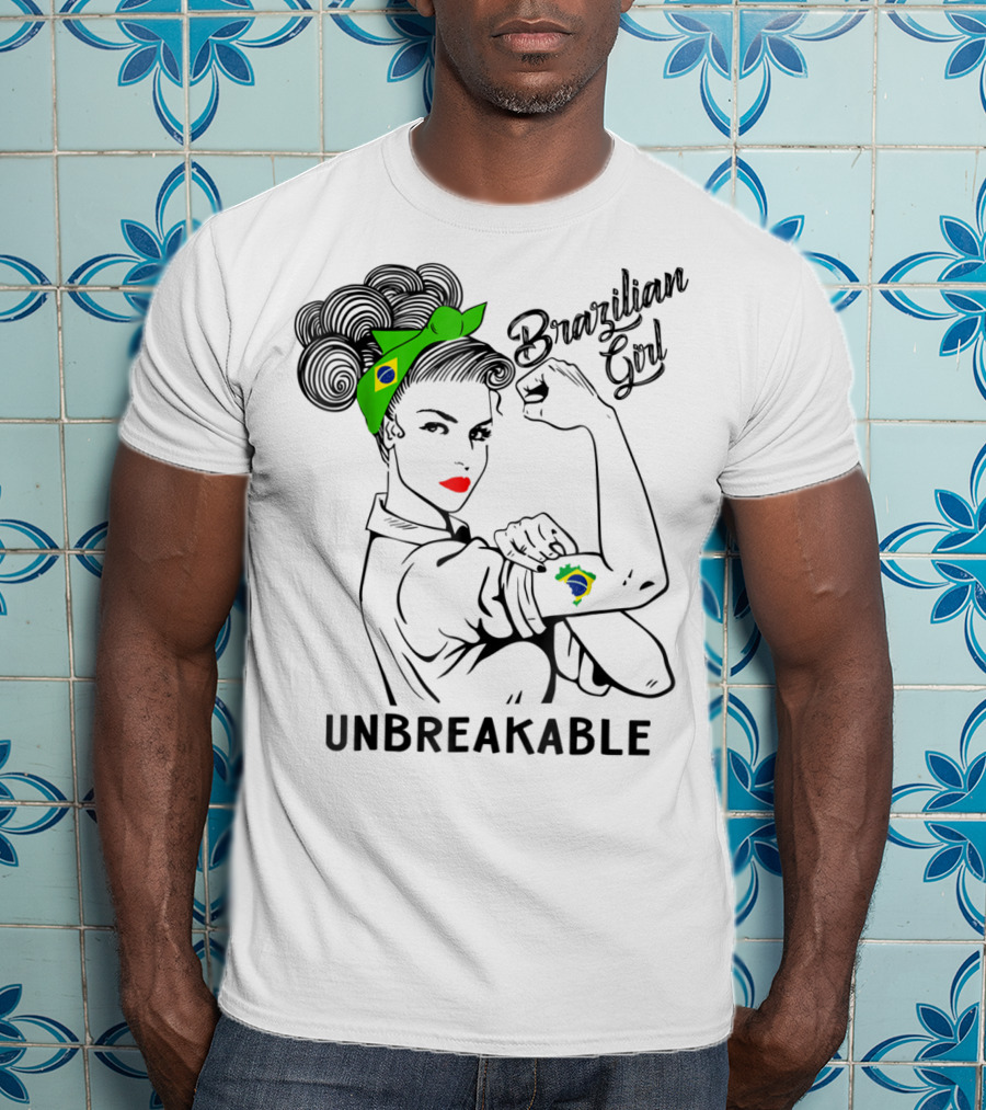 Brazilian Girl Unbreakable With Brazil Flag Bandana And Tattoo T-Shirt