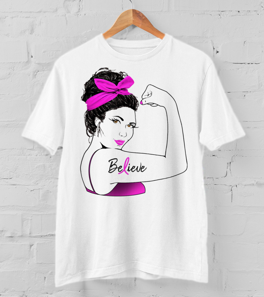 Breast Cancer Believe Unbreakable Rosie Pink Ribbon Power T-Shirt