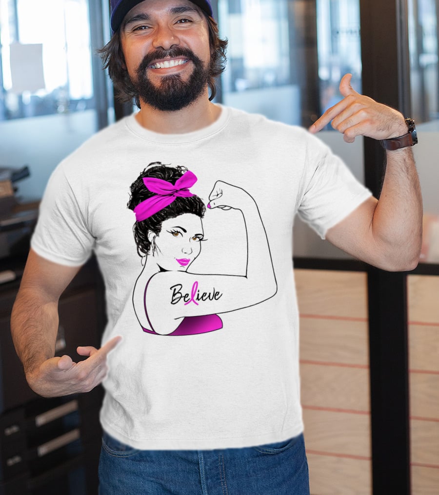 Breast Cancer Believe Unbreakable Rosie Pink Ribbon Power T-Shirt
