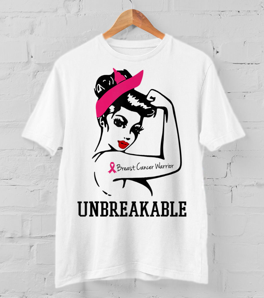 Unbreakable Breast Cancer Warrior Rosie The Riveter Pink T-Shirt