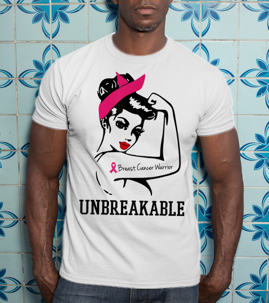 Unbreakable Breast Cancer Warrior Rosie The Riveter Pink T-Shirt