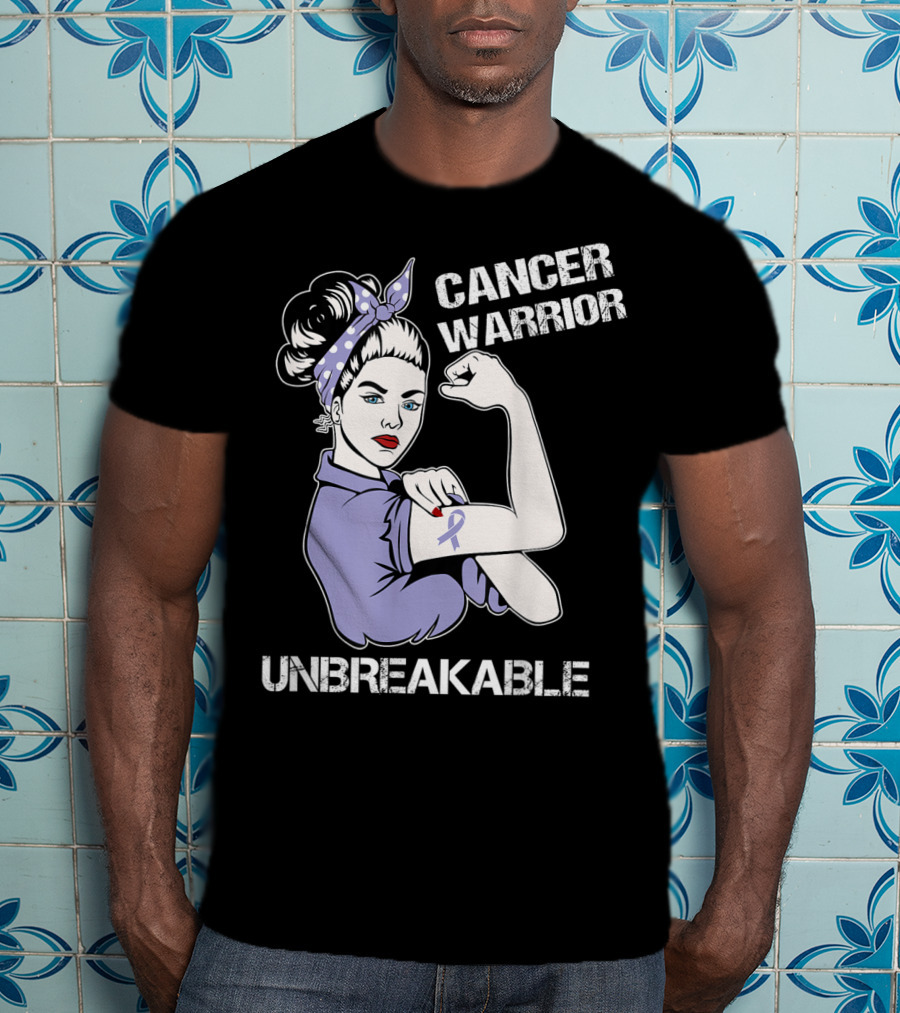 Cancer Warrior Unbreakable Rosie The Riveter Purple T-Shirt