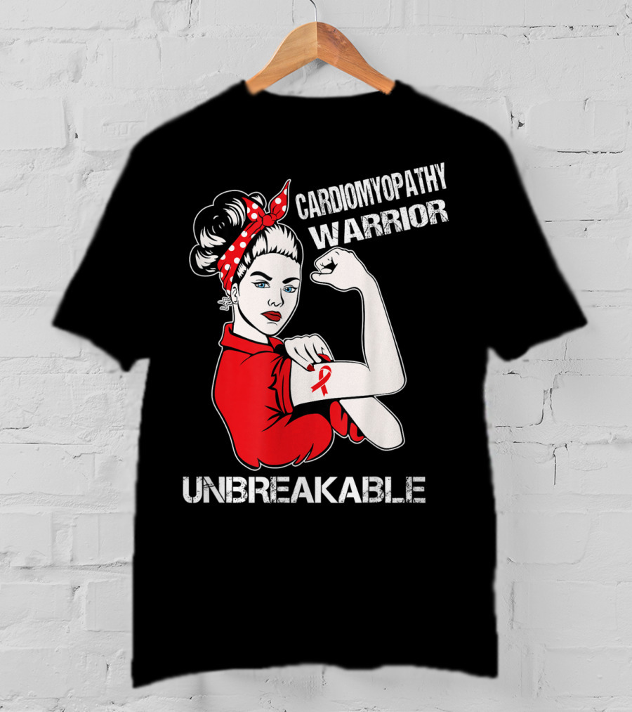 Cardiomyopathy Warrior Unbreakable Rosie Riveter Red T-Shirt