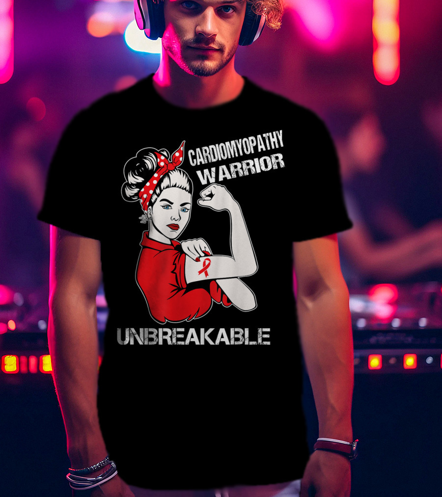 Cardiomyopathy Warrior Unbreakable Rosie Riveter Red T-Shirt