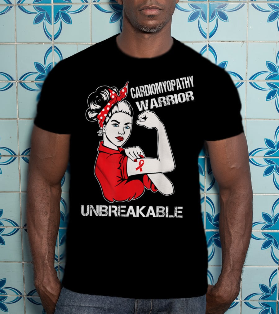 Cardiomyopathy Warrior Unbreakable Rosie Riveter Red T-Shirt