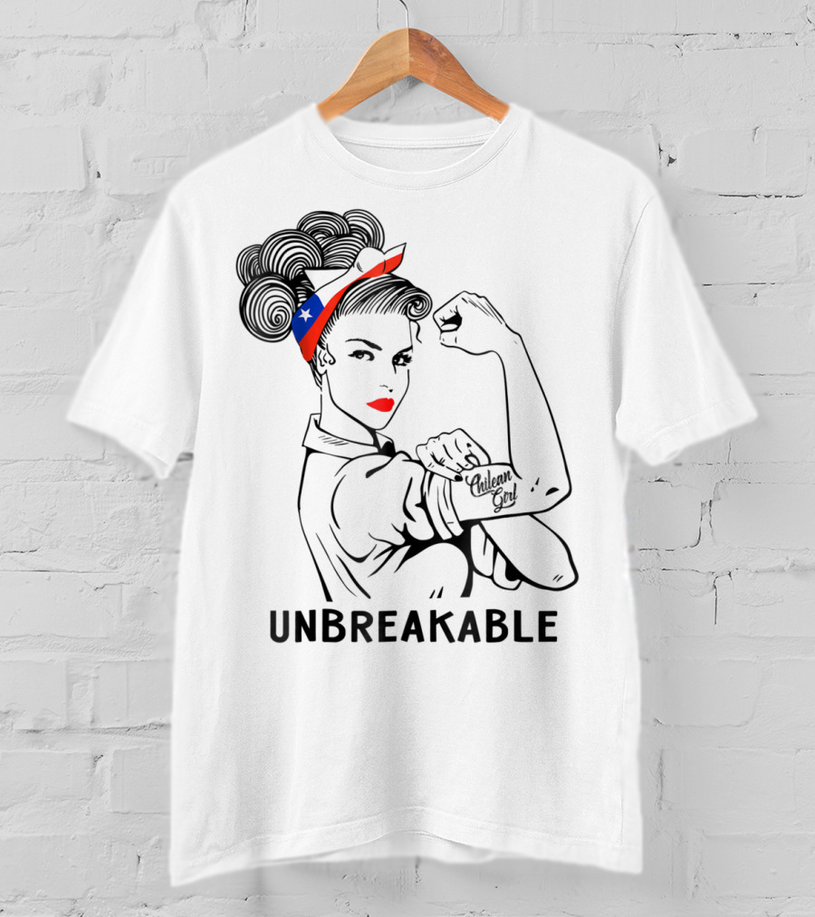 Chilean Girl Unbreakable Rosie Riveter Heritage With Chile Flag Bandana T-Shirt
