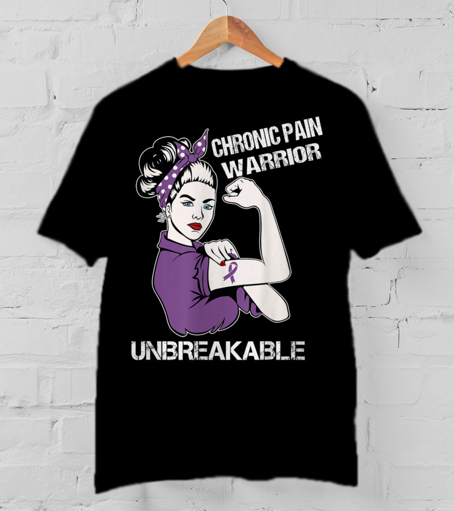 Chronic Pain Warrior Unbreakable Rosie Riveter Purple T-Shirt