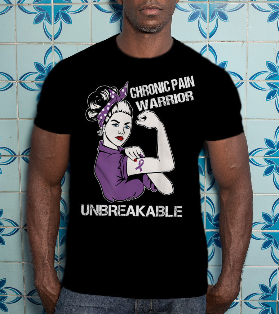 Chronic Pain Warrior Unbreakable Rosie Riveter Purple T-Shirt