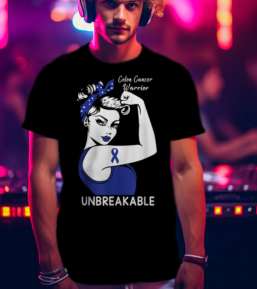 Colon Cancer Warrior Unbreakable Strength Ribbon Rosie The Riveter Inspired T-Shirt