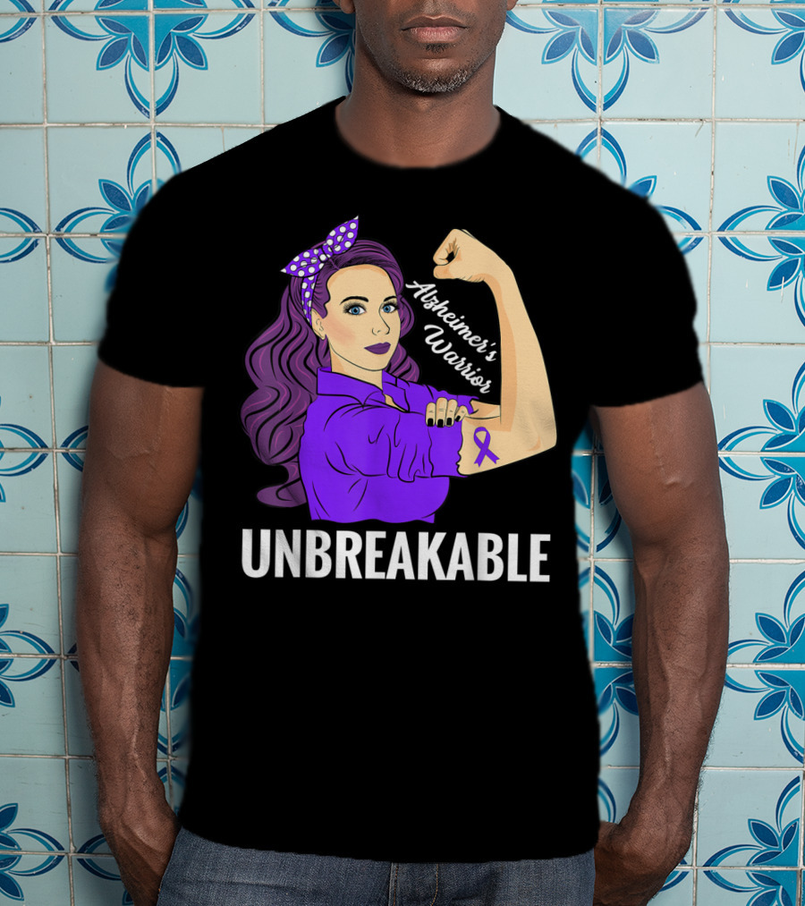 Alzheimer's Warrior Unbreakable Alz Awareness Strong Woman T-Shirt