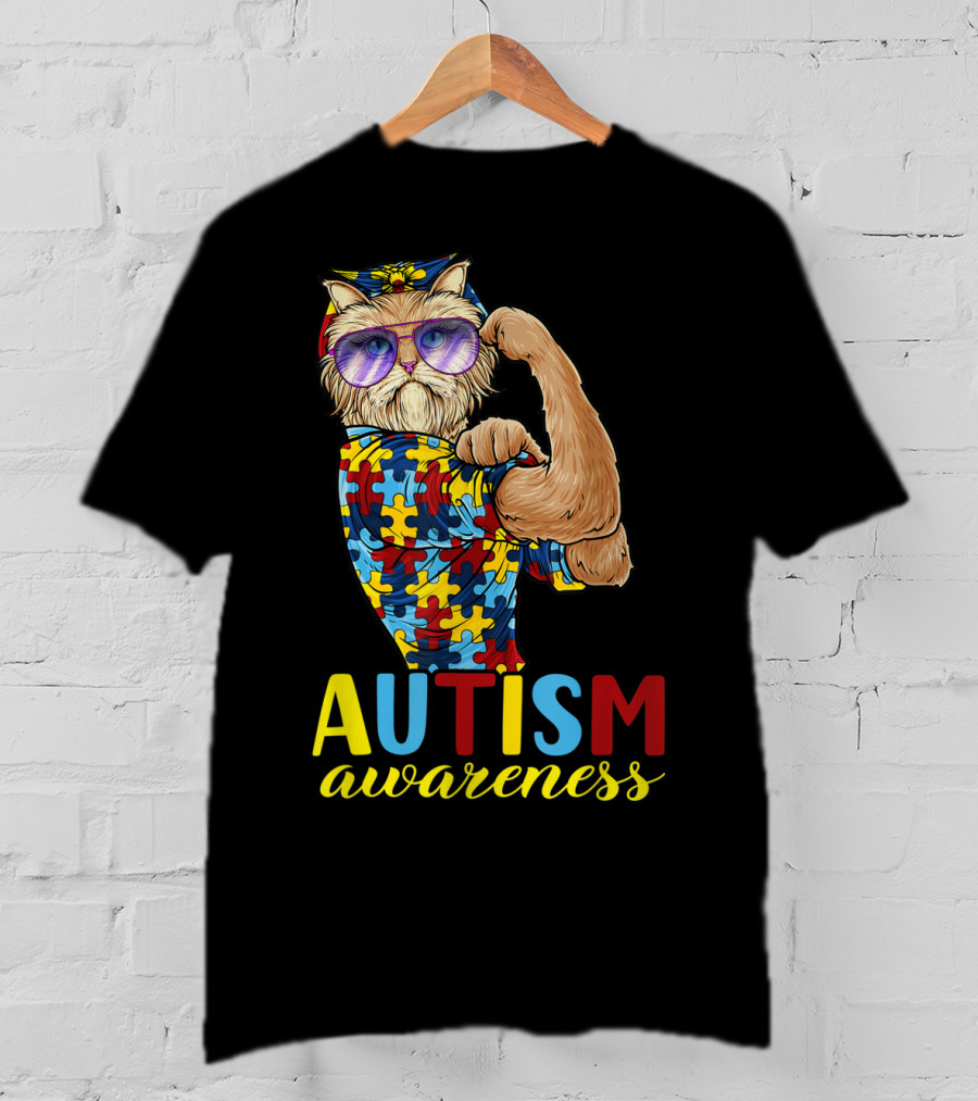 Autism Awareness Unbreakable Cat With Puzzle T-Shirt