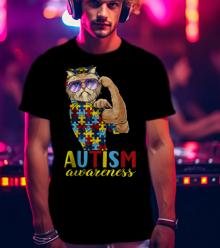 Autism Awareness Unbreakable Cat With Puzzle T-Shirt