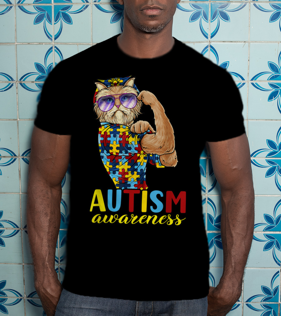 Autism Awareness Unbreakable Cat With Puzzle T-Shirt