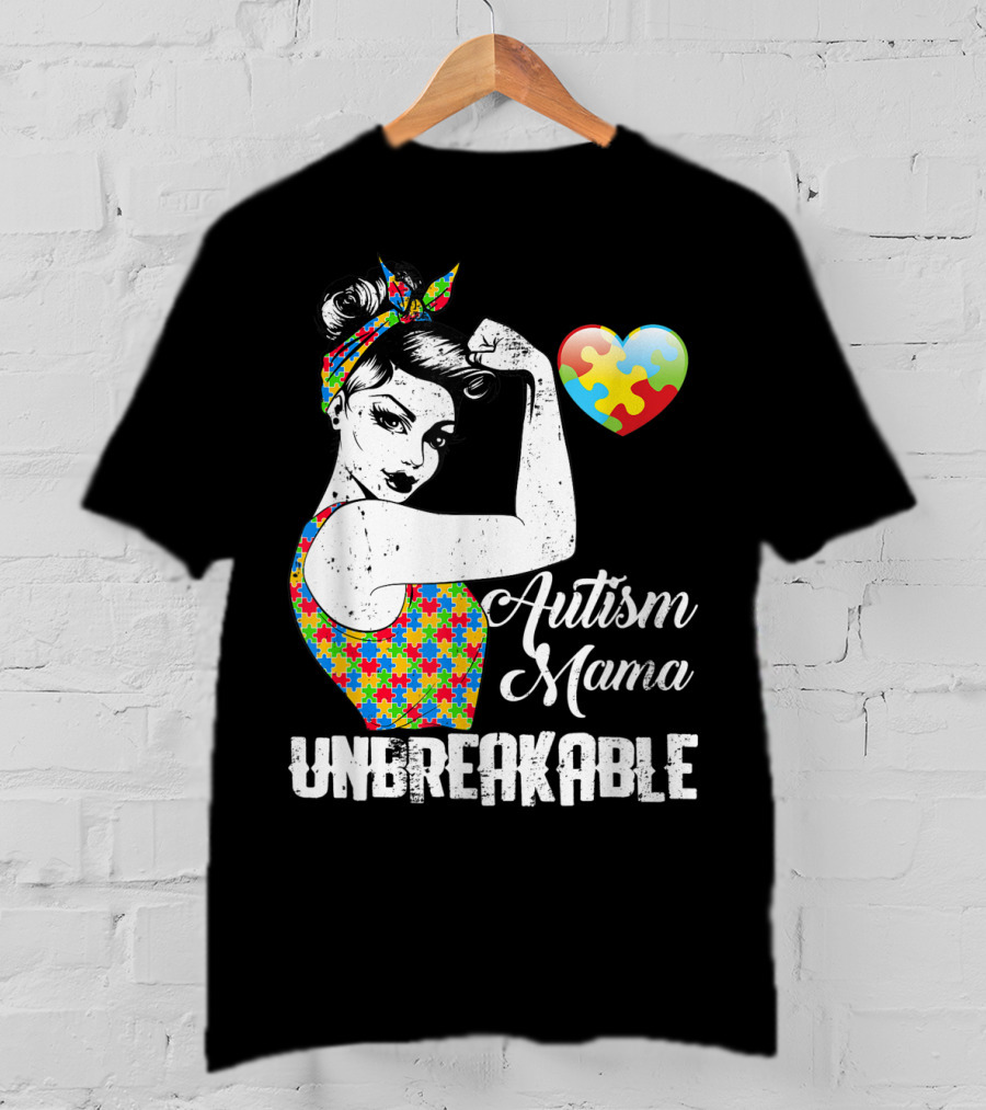 Autism Mama Unbreakable Love Puzzle Heart Awareness T-Shirt