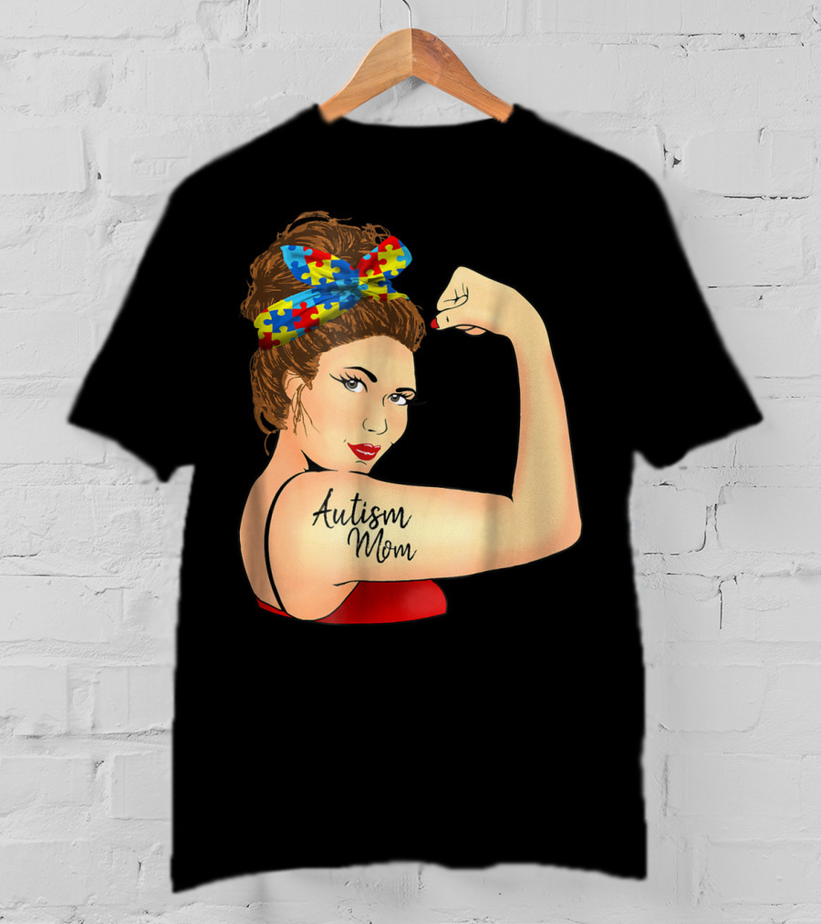 Autism Mom Unbreakable Rosie Awareness Puzzle Bow T-Shirt