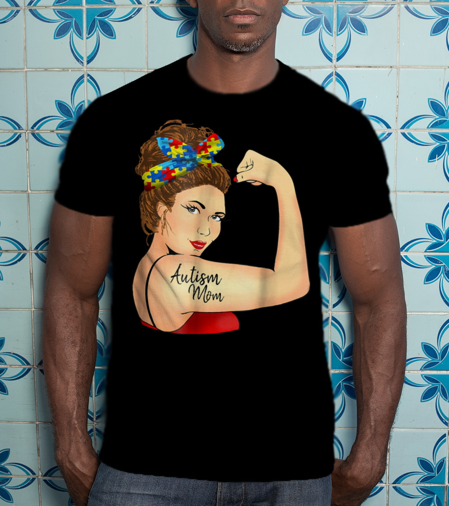 Autism Mom Unbreakable Rosie Awareness Puzzle Bow T-Shirt