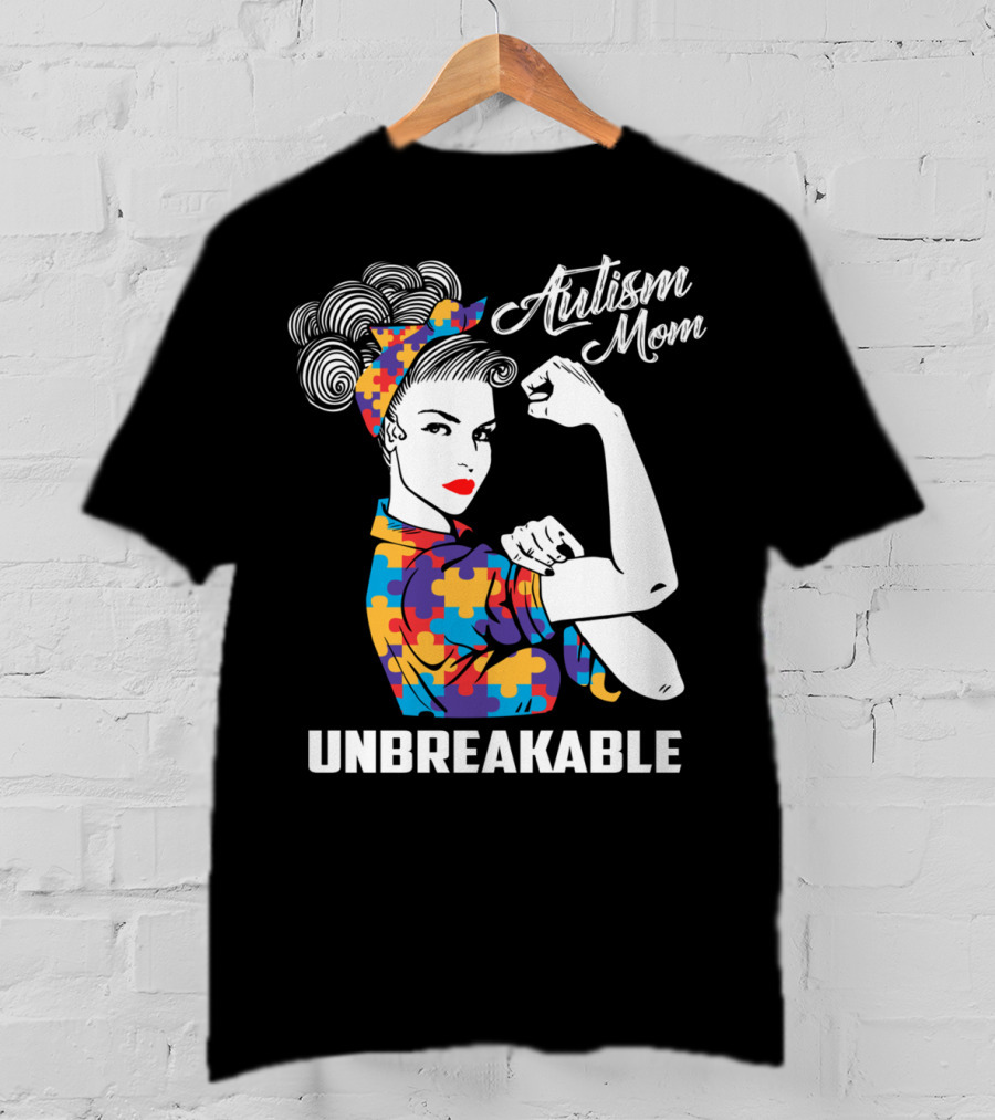 Autism Mom Unbreakable Puzzle Piece Pattern Awareness T-Shirt
