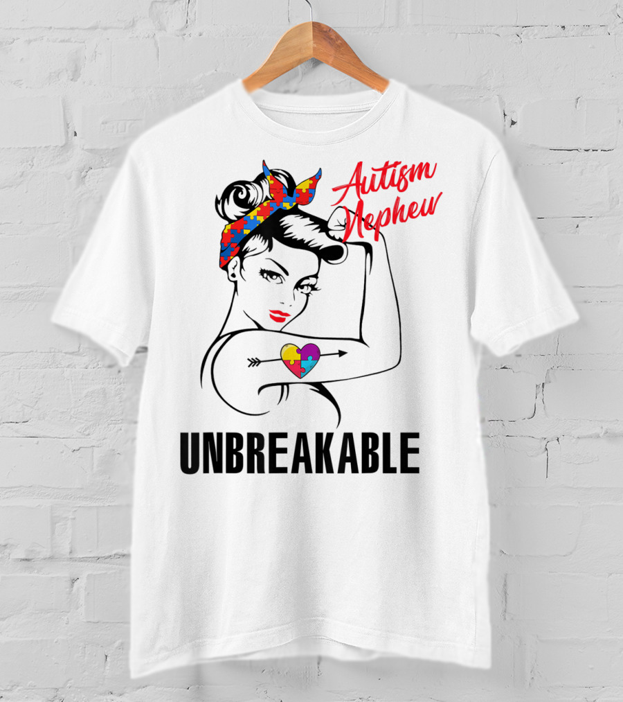 Autism Nephew Unbreakable Heart Puzzle Awareness T-Shirt
