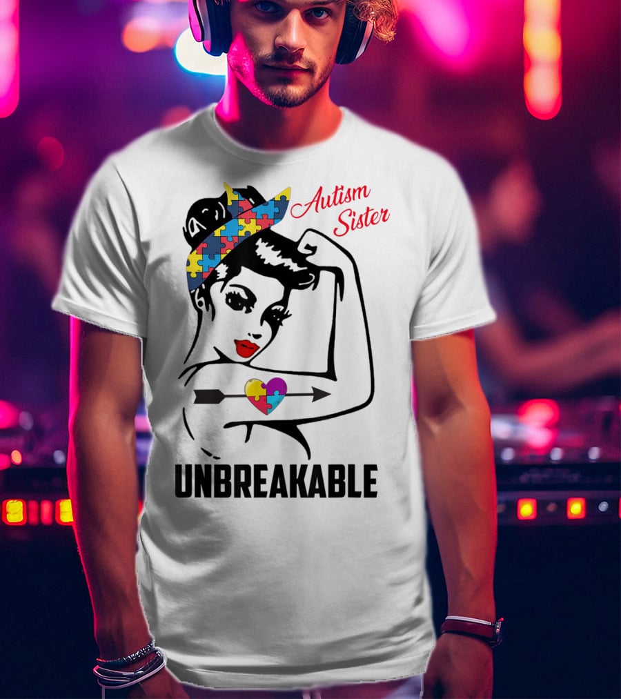 Autism Sister Unbreakable Heart Puzzle Support T-Shirt