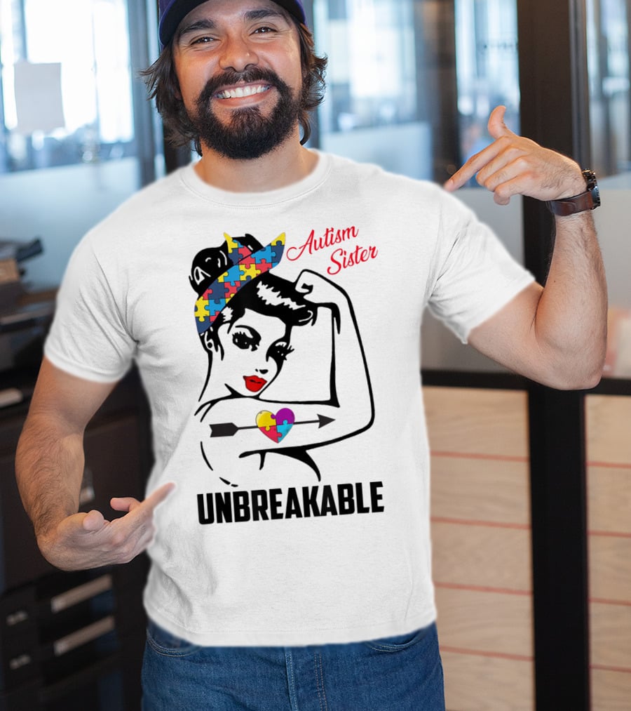 Autism Sister Unbreakable Heart Puzzle Support T-Shirt
