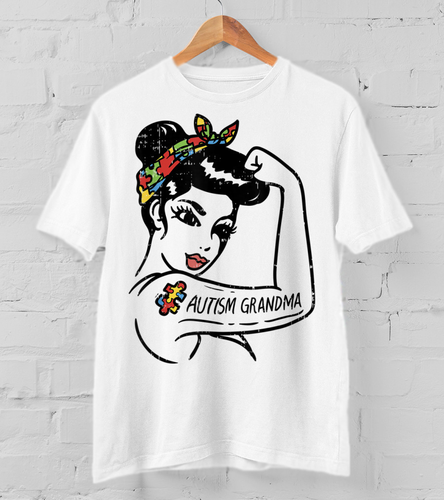 Autism Grandma Unbreakable Autistic Awareness Puzzle Bandana T-Shirt