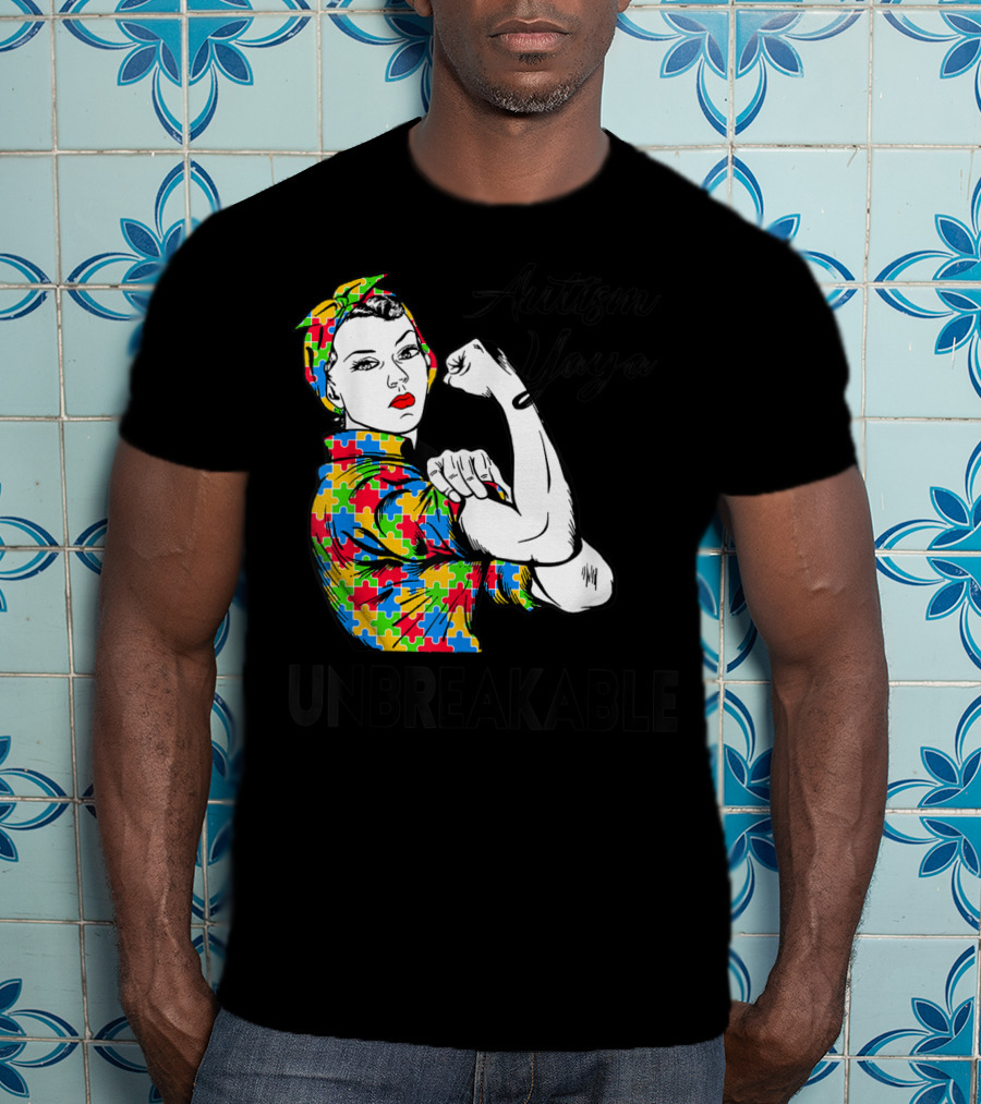 Autism Yaya Unbreakable Autism Awareness Puzzle Pattern Iconic Pose T-Shirt