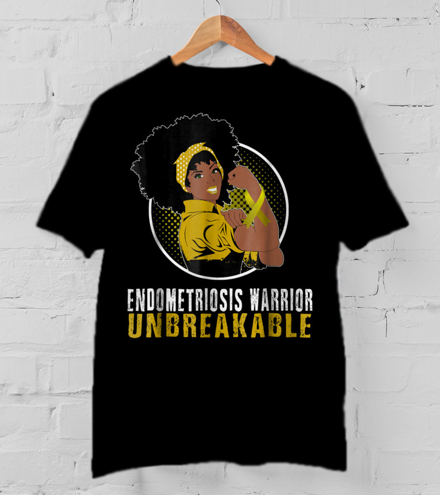 Endometriosis Warrior Unbreakable Afro Woman Yellow Bandana T-Shirt