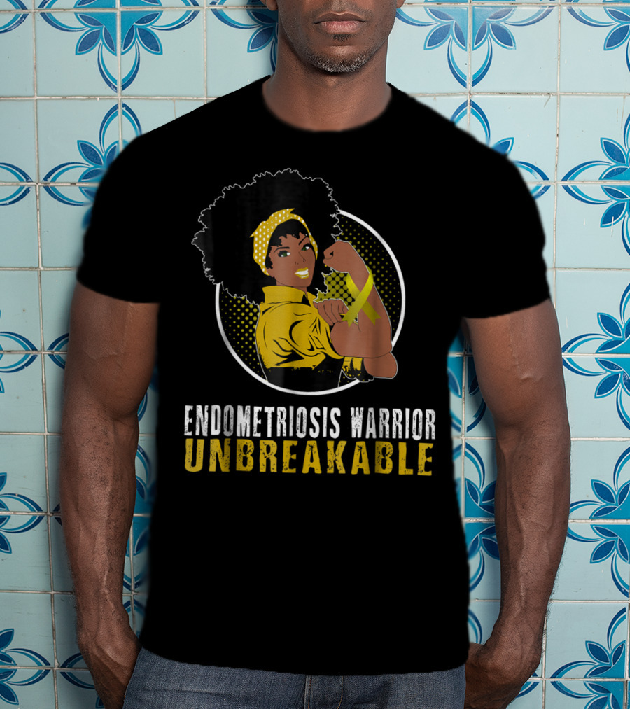 Endometriosis Warrior Unbreakable Afro Woman Yellow Bandana T-Shirt