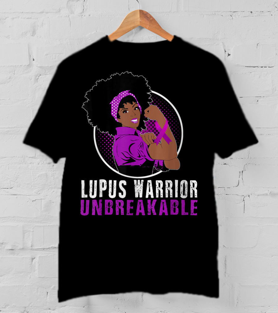 Unbreakable Lupus Warrior Black Girl With Afro And Purple T-Shirt