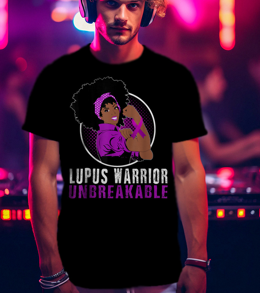 Unbreakable Lupus Warrior Black Girl With Afro And Purple T-Shirt