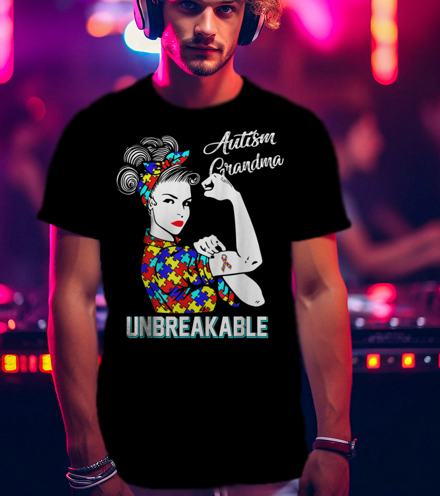 Autism Grandma Unbreakable Puzzle Pattern Awareness T-Shirt