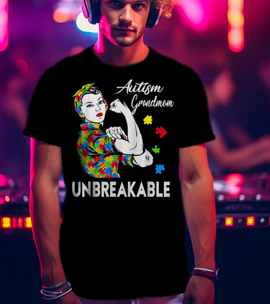 Unbreakable Autism Grandmom Autism Awareness Puzzle Pieces T-Shirt