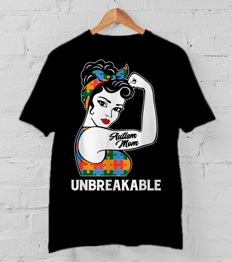 Unbreakable Autism Mom Puzzle Pattern Awareness Strong T-Shirt