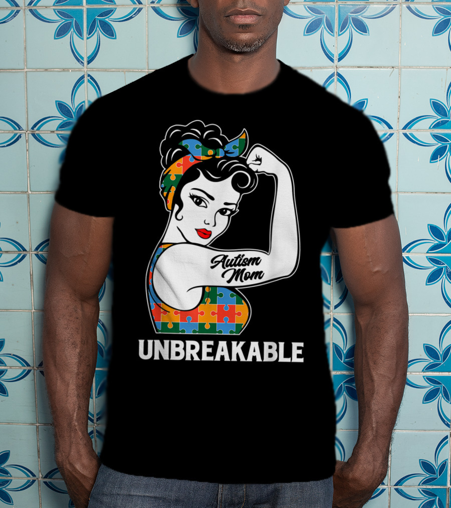 Unbreakable Autism Mom Puzzle Pattern Awareness Strong T-Shirt