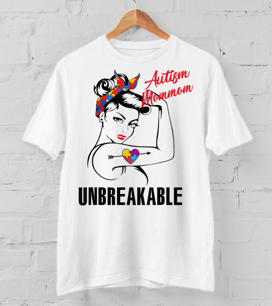 Autism Mommom Unbreakable Heart Puzzle Autism Awareness T-Shirt