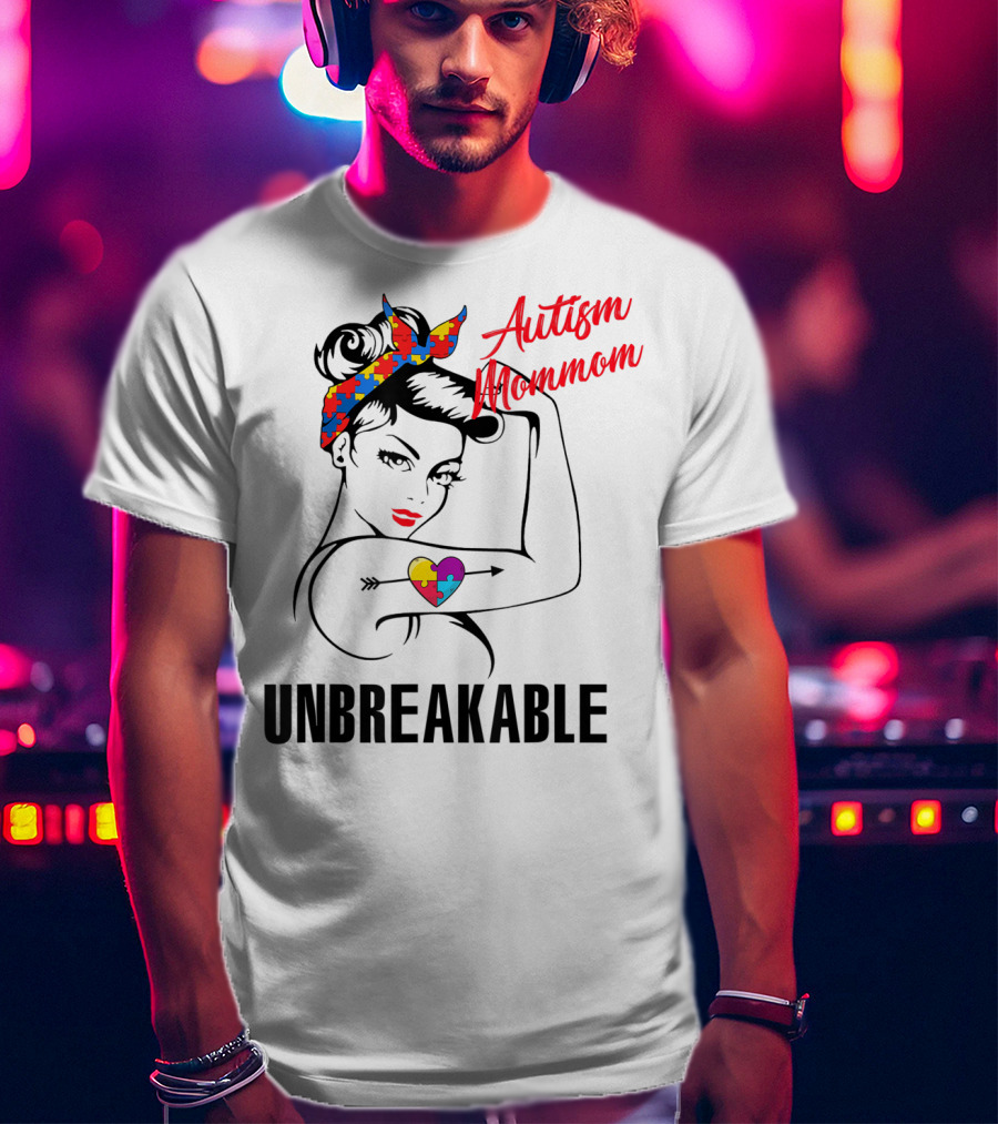 Autism Mommom Unbreakable Heart Puzzle Autism Awareness T-Shirt