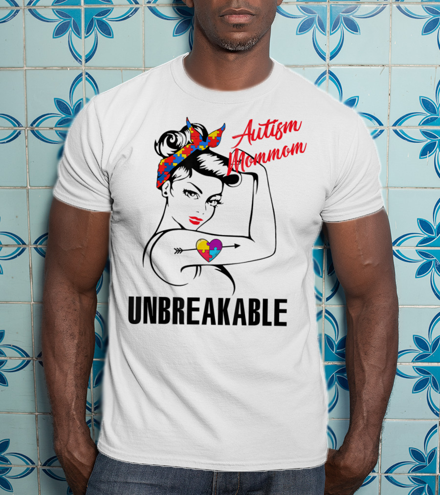 Autism Mommom Unbreakable Heart Puzzle Autism Awareness T-Shirt