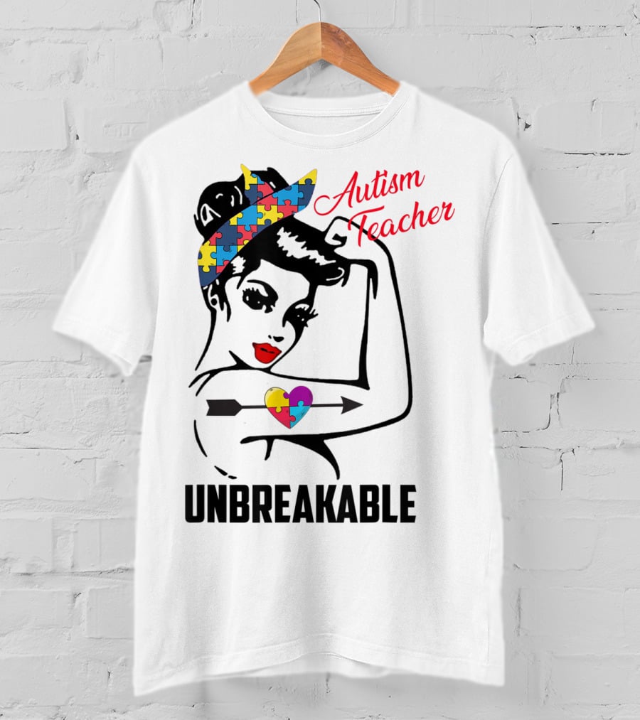 Autism Teacher Unbreakable Puzzle Heart Support Autism T-Shirt