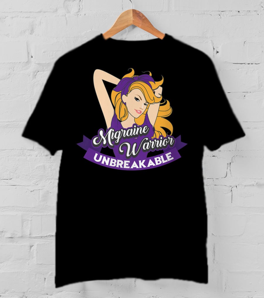 Migraine Warrior Unbreakable Awareness UP Purple Rosie Riveter T-Shirt