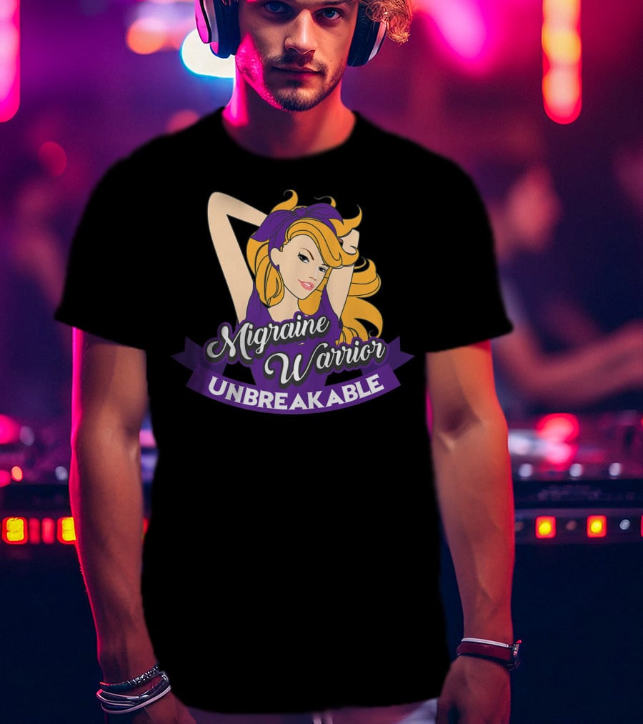 Migraine Warrior Unbreakable Awareness UP Purple Rosie Riveter T-Shirt