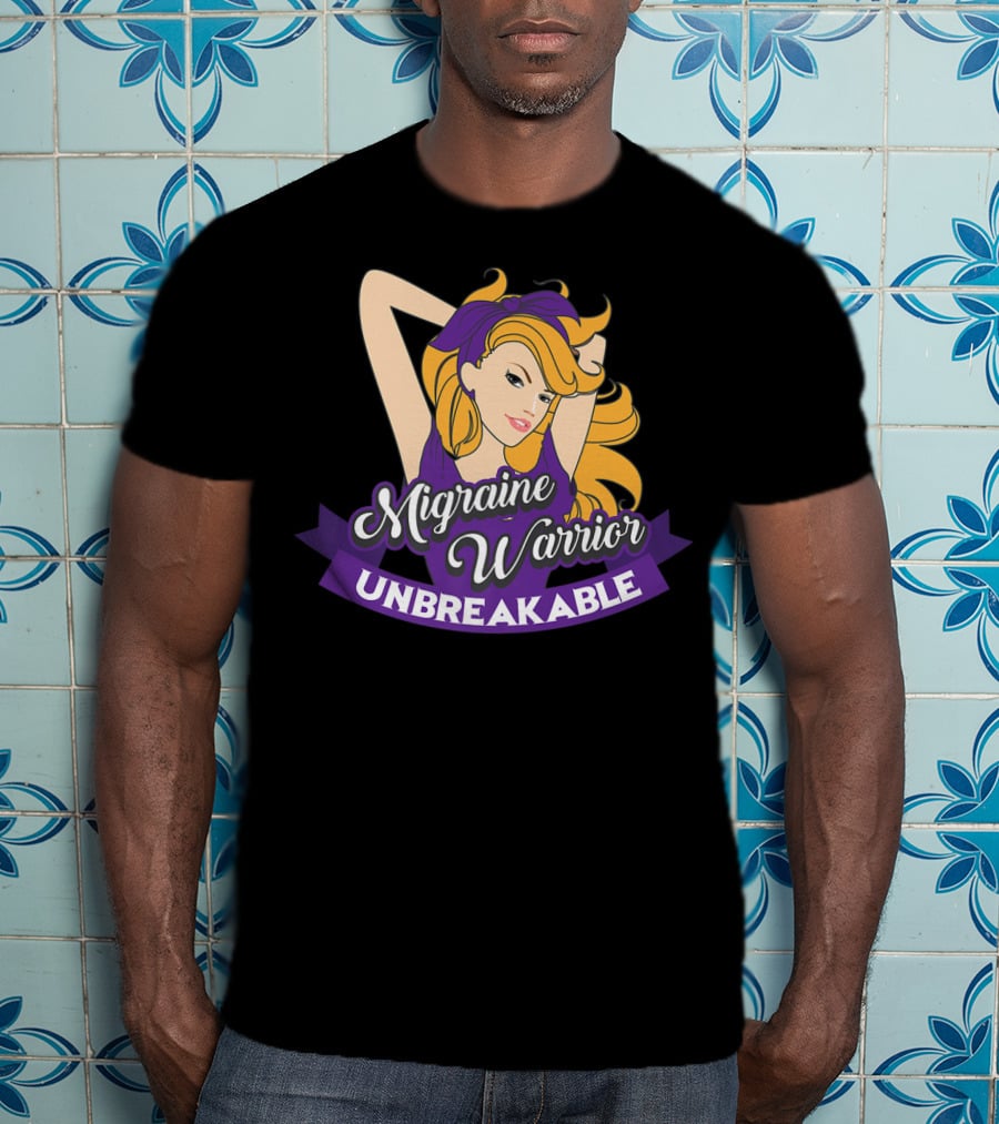 Migraine Warrior Unbreakable Awareness UP Purple Rosie Riveter T-Shirt