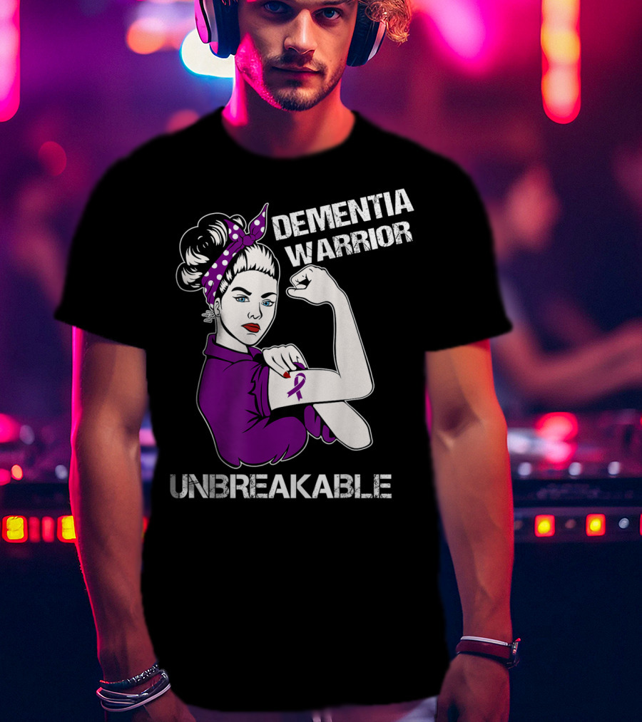 Dementia Warrior Unbreakable Purple Ribbon Rosie The Riveter T-Shirt